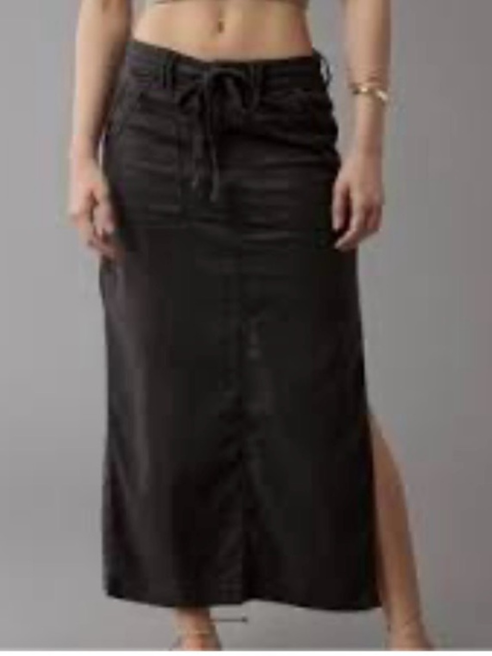 American Eagle Outfitters Black Dreamy drape linen blend low-rise Maxi Skirt Sz6